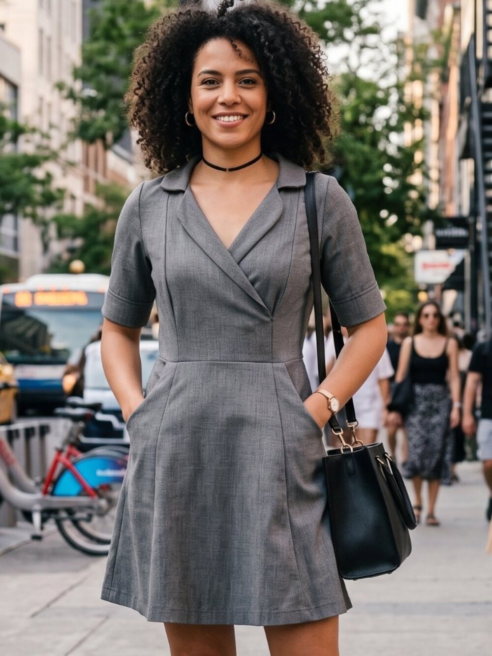 Meemoza Grey Short Sleeve Blazer Dress Wrap Bodice - Size S